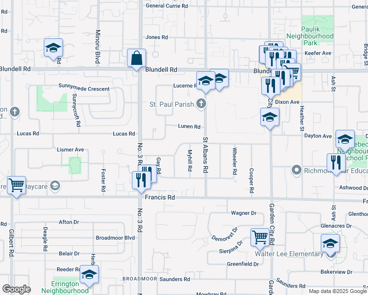 map of restaurants, bars, coffee shops, grocery stores, and more near 8200 Bowcock Road in Richmond