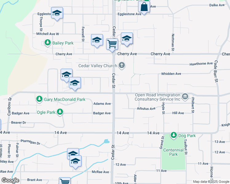map of restaurants, bars, coffee shops, grocery stores, and more near 32811 Best Avenue in Mission
