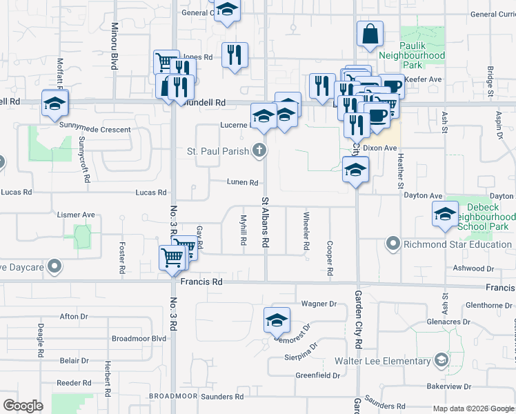 map of restaurants, bars, coffee shops, grocery stores, and more near in Richmond