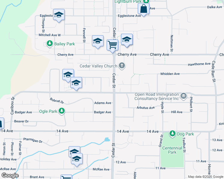 map of restaurants, bars, coffee shops, grocery stores, and more near 32799 Kudo Drive in Mission