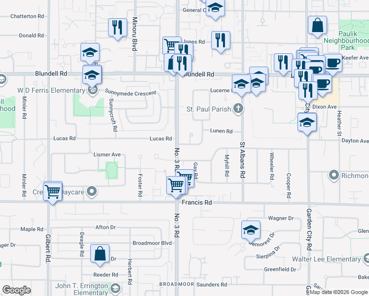 map of restaurants, bars, coffee shops, grocery stores, and more near in Richmond