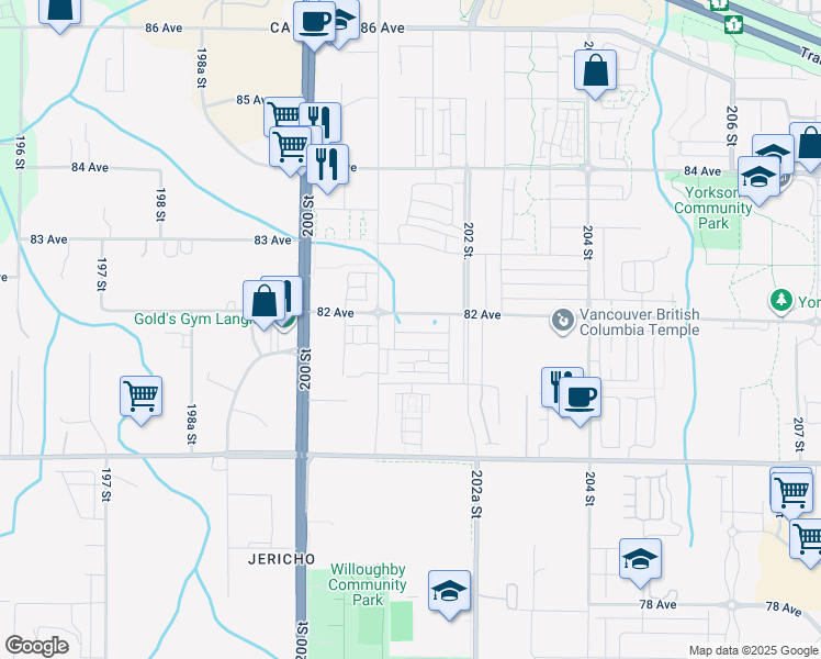map of restaurants, bars, coffee shops, grocery stores, and more near 20142 82 Avenue in Langley Township