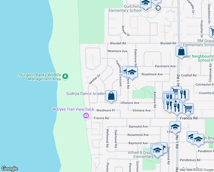 map of restaurants, bars, coffee shops, grocery stores, and more near 8460 Fairway Road in Richmond