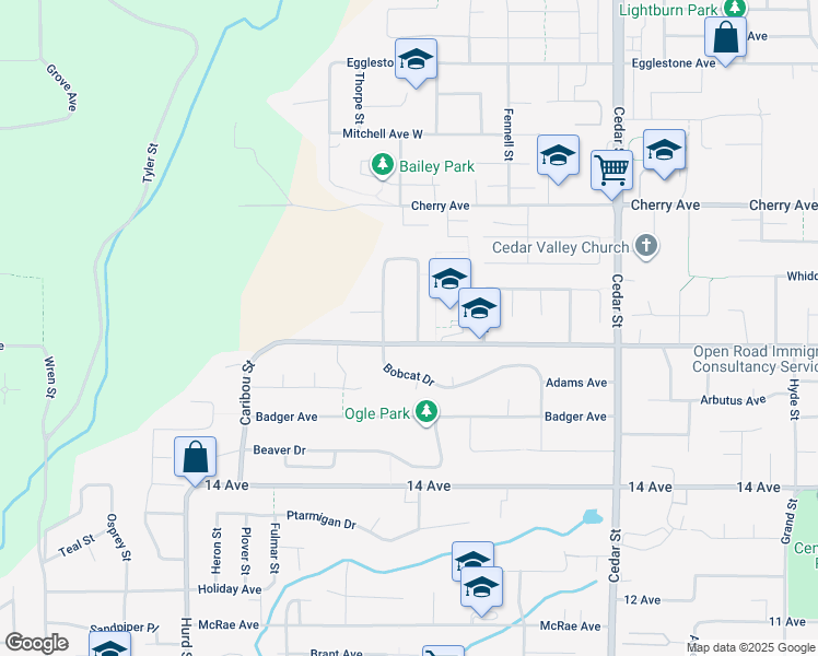 map of restaurants, bars, coffee shops, grocery stores, and more near 8221 Miller Crescent in Mission