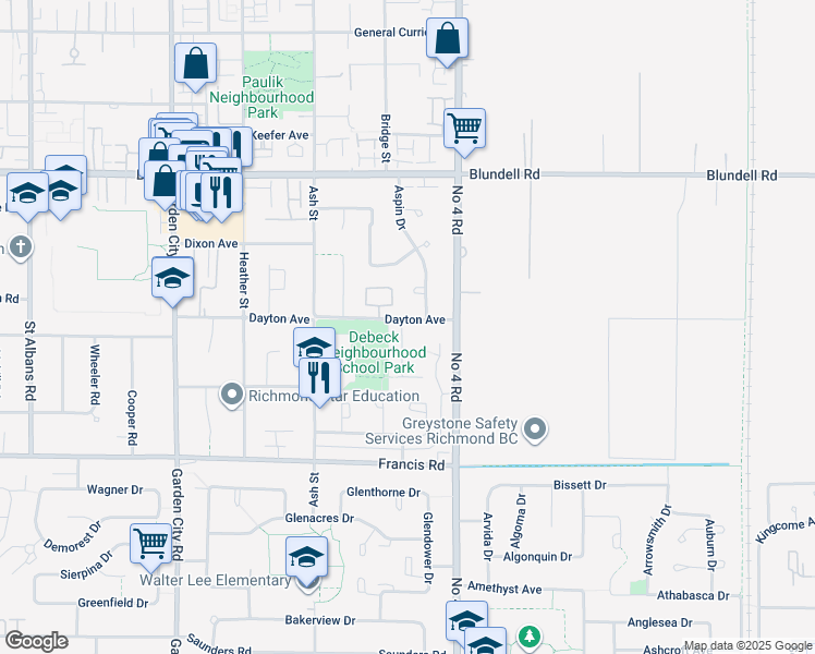 map of restaurants, bars, coffee shops, grocery stores, and more near 9760 Dayton Avenue in Richmond