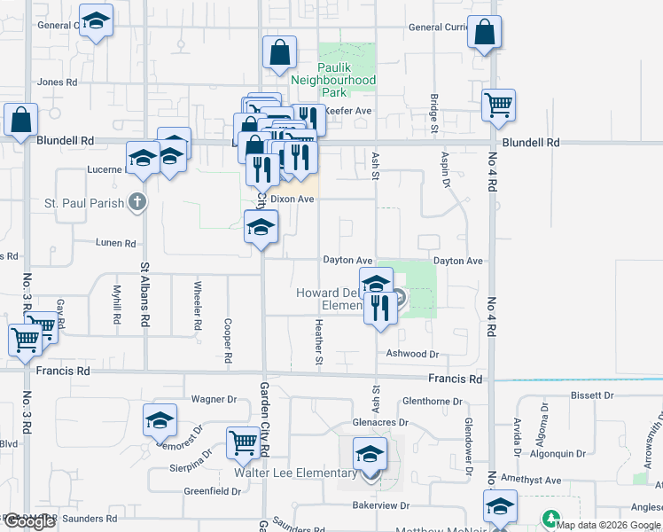 map of restaurants, bars, coffee shops, grocery stores, and more near 9280 Dayton Avenue in Richmond