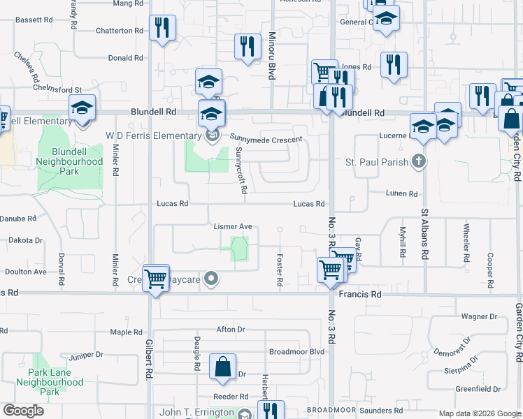 map of restaurants, bars, coffee shops, grocery stores, and more near 7520 Lucas Road in Richmond