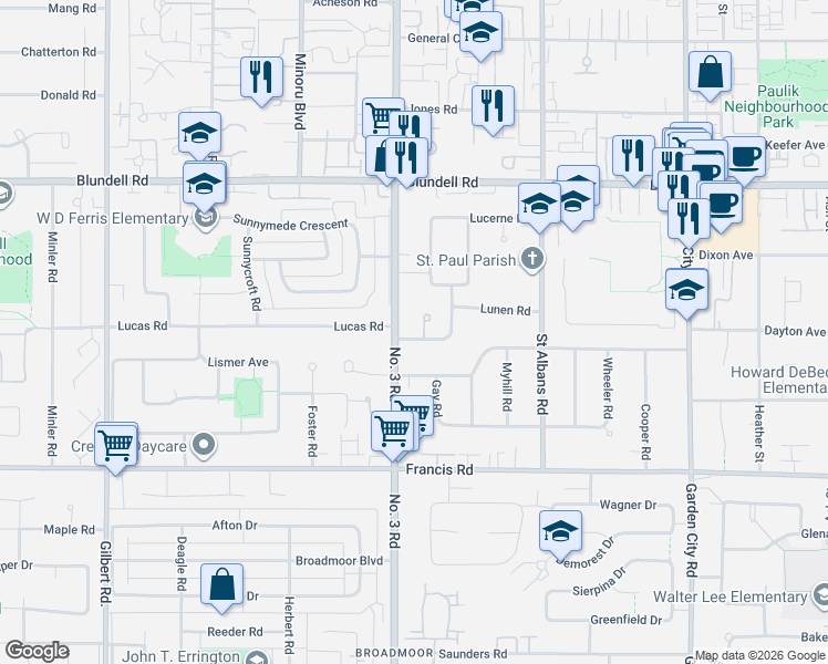 map of restaurants, bars, coffee shops, grocery stores, and more near 8011 Lucas Road in Richmond