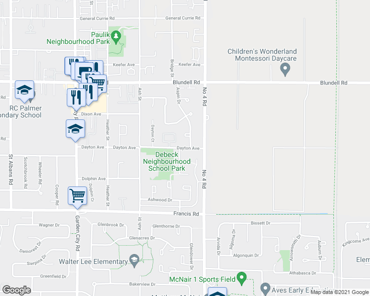 map of restaurants, bars, coffee shops, grocery stores, and more near 9780 Dayton Avenue in Richmond