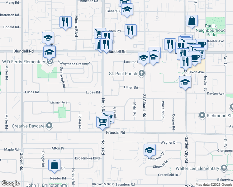 map of restaurants, bars, coffee shops, grocery stores, and more near in Richmond