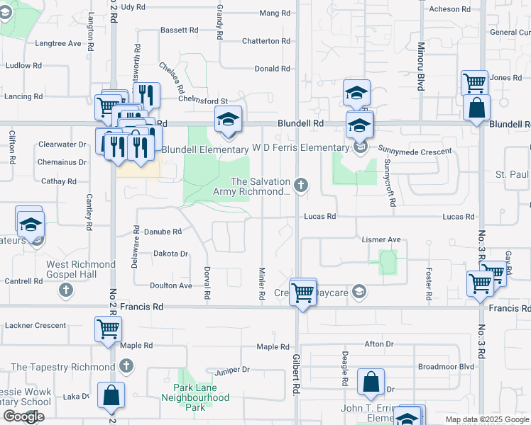 map of restaurants, bars, coffee shops, grocery stores, and more near 8364 Minler Road in Richmond