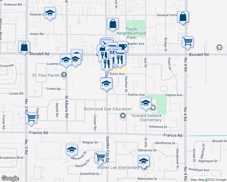 map of restaurants, bars, coffee shops, grocery stores, and more near 9055 Dayton Avenue in Richmond