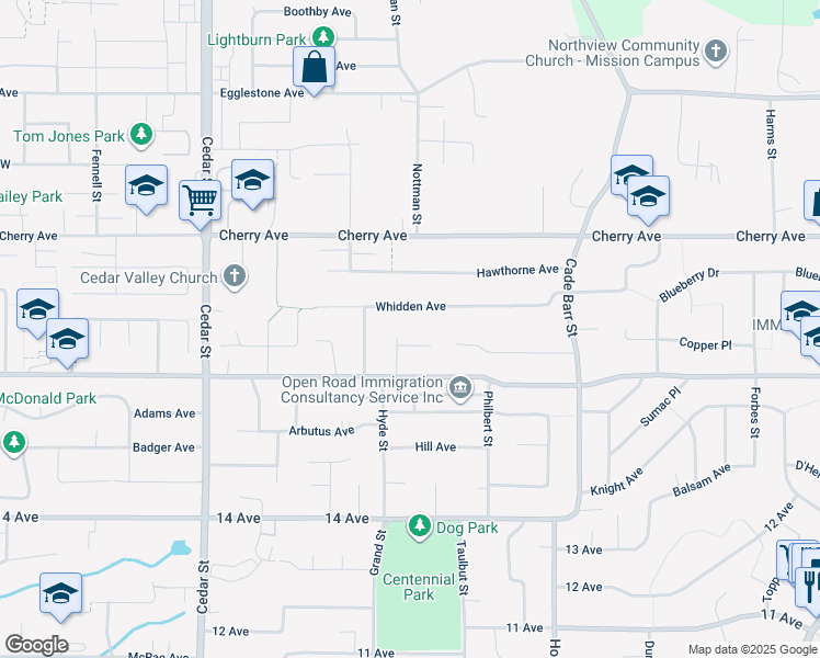 map of restaurants, bars, coffee shops, grocery stores, and more near 8258 Viola Place in Mission