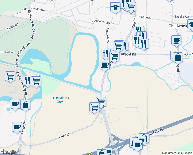map of restaurants, bars, coffee shops, grocery stores, and more near in Chilliwack