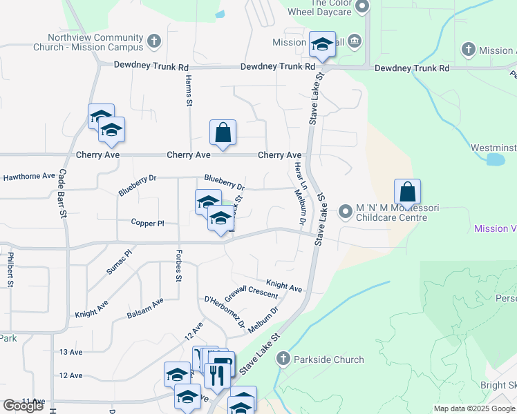 map of restaurants, bars, coffee shops, grocery stores, and more near 33767 Best Avenue in Mission