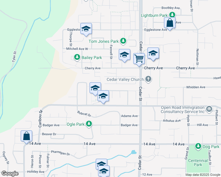 map of restaurants, bars, coffee shops, grocery stores, and more near 32649 Kudo Drive in Mission
