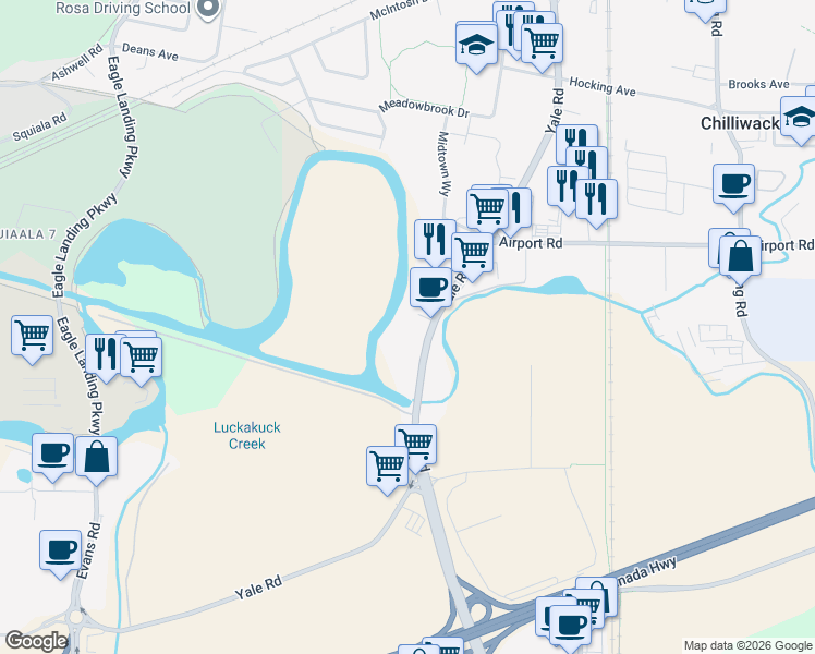 map of restaurants, bars, coffee shops, grocery stores, and more near in Chilliwack