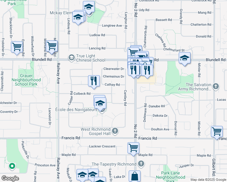 map of restaurants, bars, coffee shops, grocery stores, and more near 8300 Carmel Road in Richmond