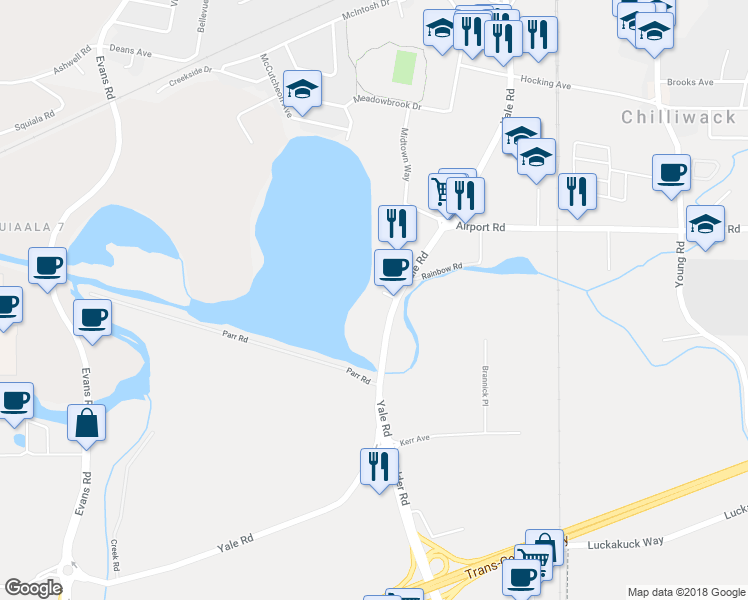 map of restaurants, bars, coffee shops, grocery stores, and more near in Chilliwack