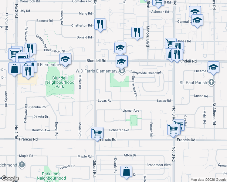 map of restaurants, bars, coffee shops, grocery stores, and more near 8480 Sunnywood Drive in Richmond