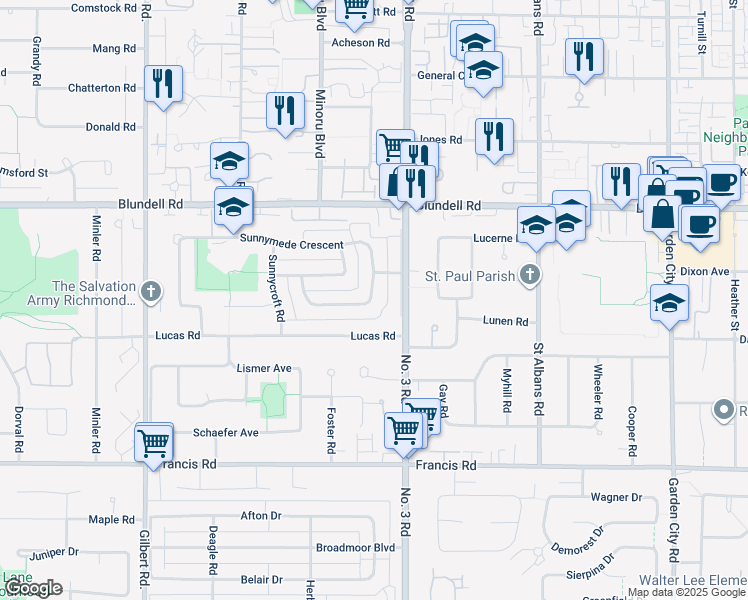 map of restaurants, bars, coffee shops, grocery stores, and more near 7928 Sunnyholme Crescent in Richmond