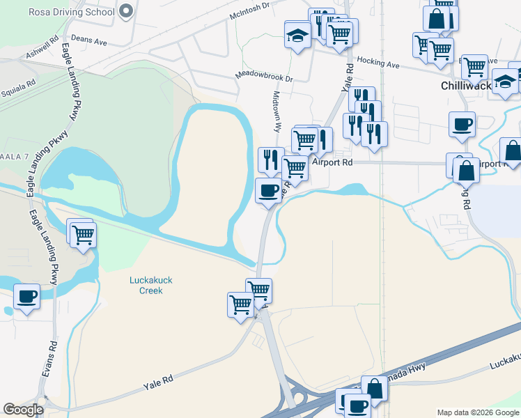 map of restaurants, bars, coffee shops, grocery stores, and more near in Chilliwack