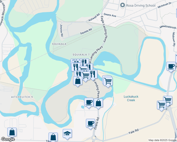 map of restaurants, bars, coffee shops, grocery stores, and more near 8249 Eagle Landing Parkway in Chilliwack