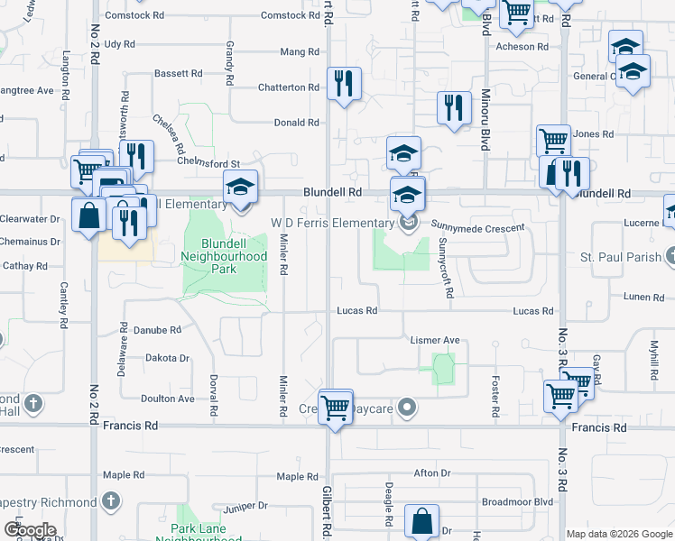 map of restaurants, bars, coffee shops, grocery stores, and more near 8251 Sunnywood Drive in Richmond