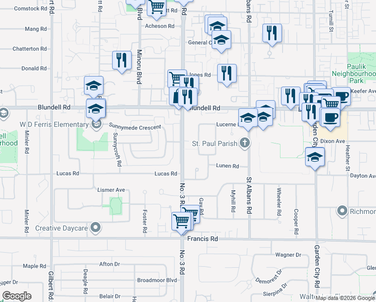 map of restaurants, bars, coffee shops, grocery stores, and more near in Richmond