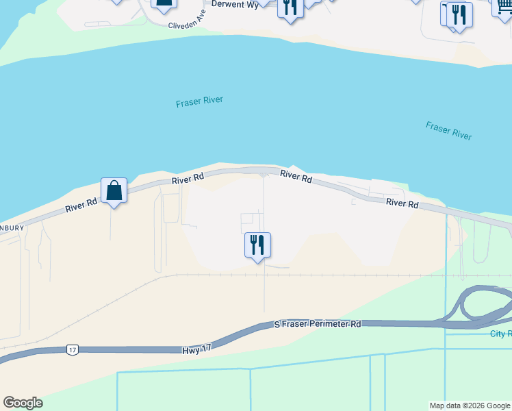 map of restaurants, bars, coffee shops, grocery stores, and more near 8257 92 Street in Delta