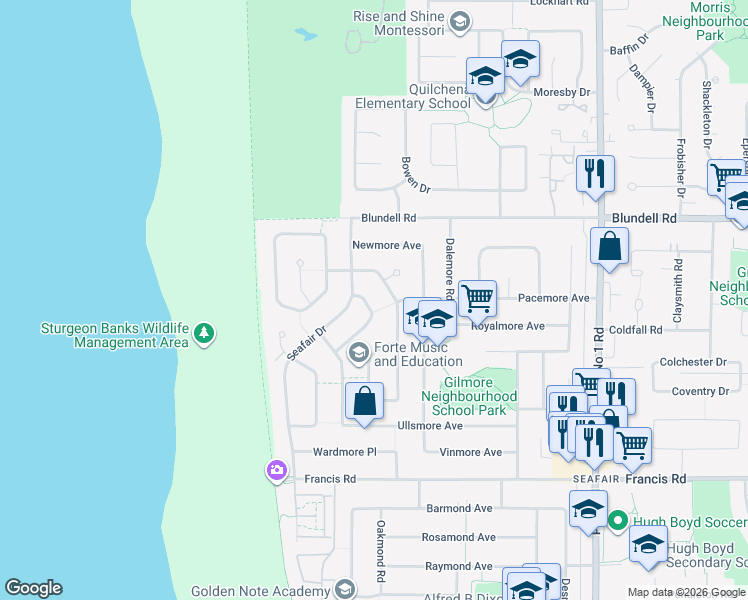 map of restaurants, bars, coffee shops, grocery stores, and more near 8100 Fairlane Road in Richmond