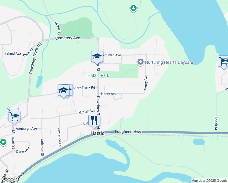 map of restaurants, bars, coffee shops, grocery stores, and more near 35061 Henry Avenue in Mission