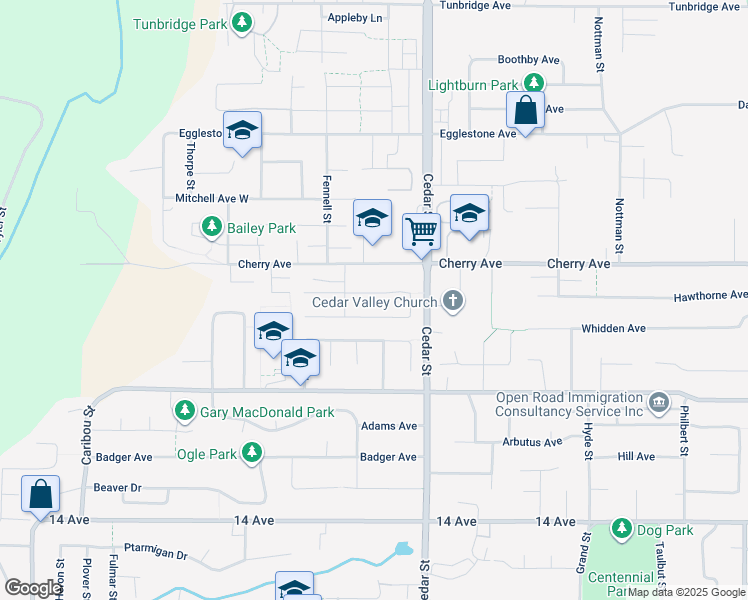 map of restaurants, bars, coffee shops, grocery stores, and more near 32726 Lissimore Avenue in Mission