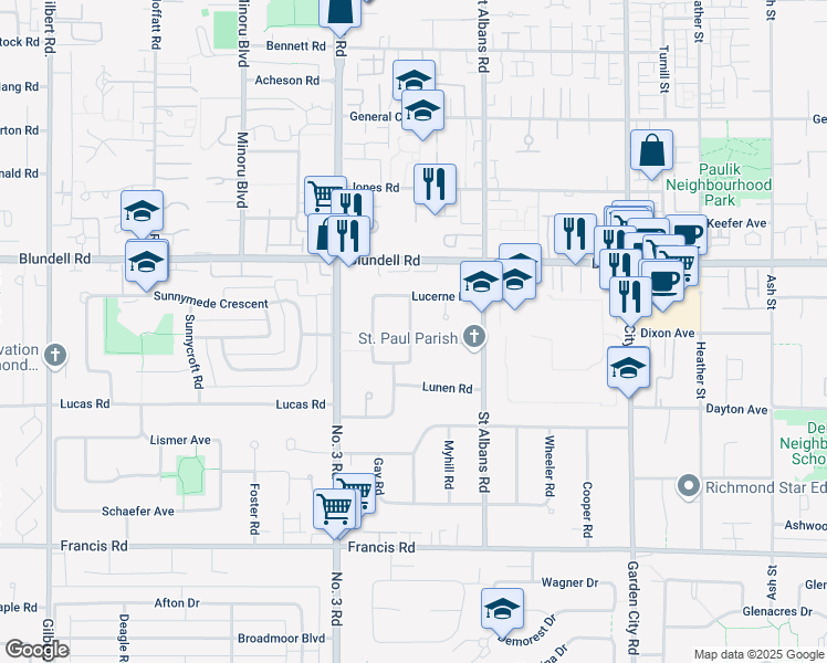 map of restaurants, bars, coffee shops, grocery stores, and more near 8188 Lundy Road in Richmond