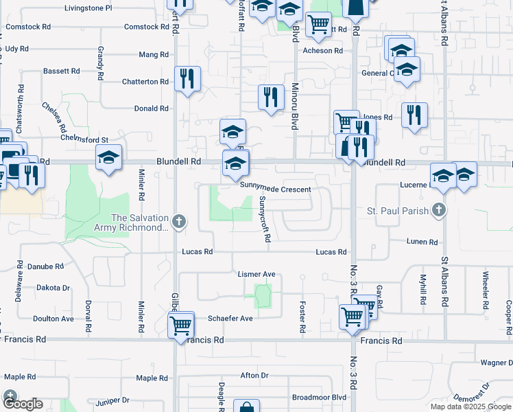 map of restaurants, bars, coffee shops, grocery stores, and more near 8251 Sunnycroft Road in Richmond
