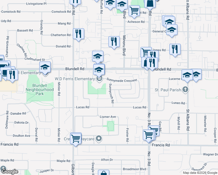 map of restaurants, bars, coffee shops, grocery stores, and more near 8251 Sunnycroft Road in Richmond