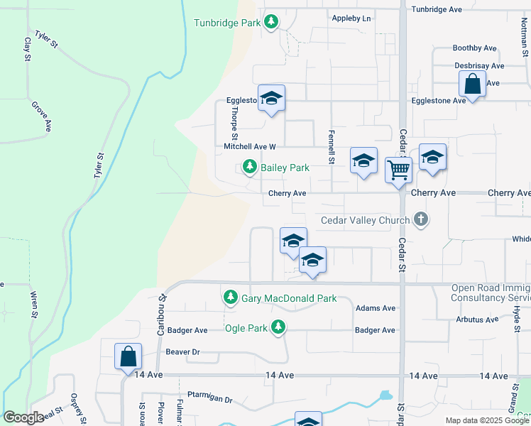 map of restaurants, bars, coffee shops, grocery stores, and more near 32512 Higginbottom Court in Mission