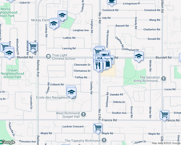 map of restaurants, bars, coffee shops, grocery stores, and more near 8179 Cantley Road in Richmond