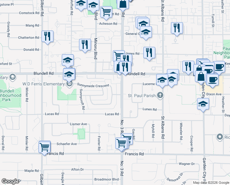 map of restaurants, bars, coffee shops, grocery stores, and more near 7975 Sunnymede Gate in Richmond