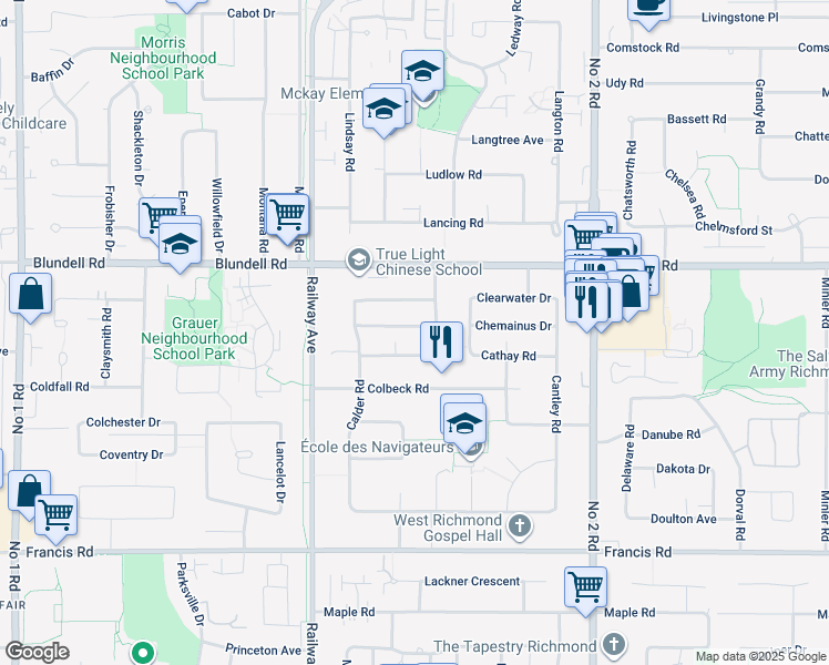 map of restaurants, bars, coffee shops, grocery stores, and more near 5280 Cranbrook Avenue in Richmond