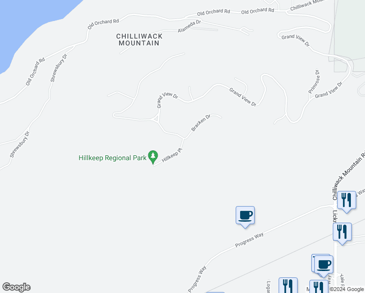 map of restaurants, bars, coffee shops, grocery stores, and more near 43350 Hillkeep Place in Chilliwack