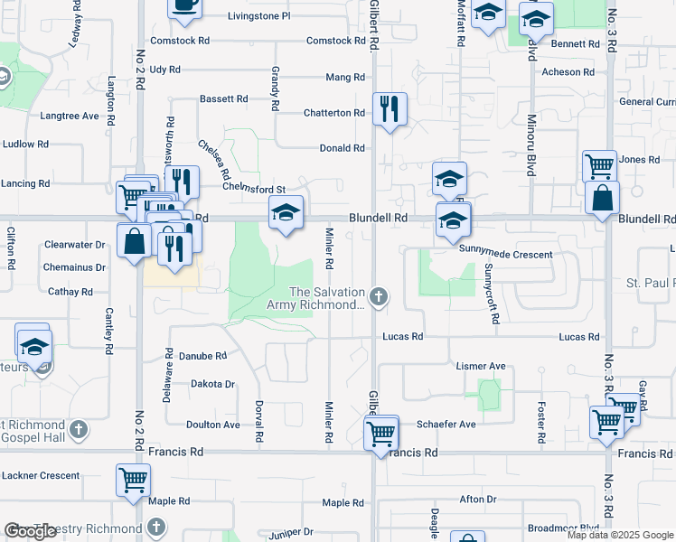 map of restaurants, bars, coffee shops, grocery stores, and more near 8160 Minler Road in Richmond