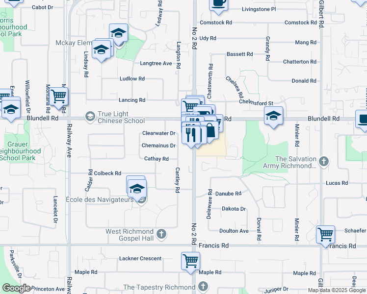 map of restaurants, bars, coffee shops, grocery stores, and more near 8160 Cantley Road in Richmond