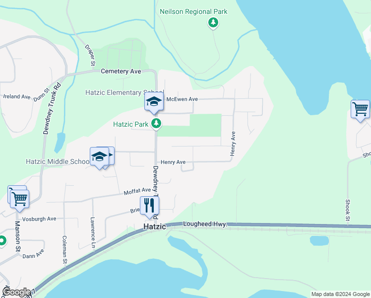 map of restaurants, bars, coffee shops, grocery stores, and more near 35061 Henry Avenue in Mission