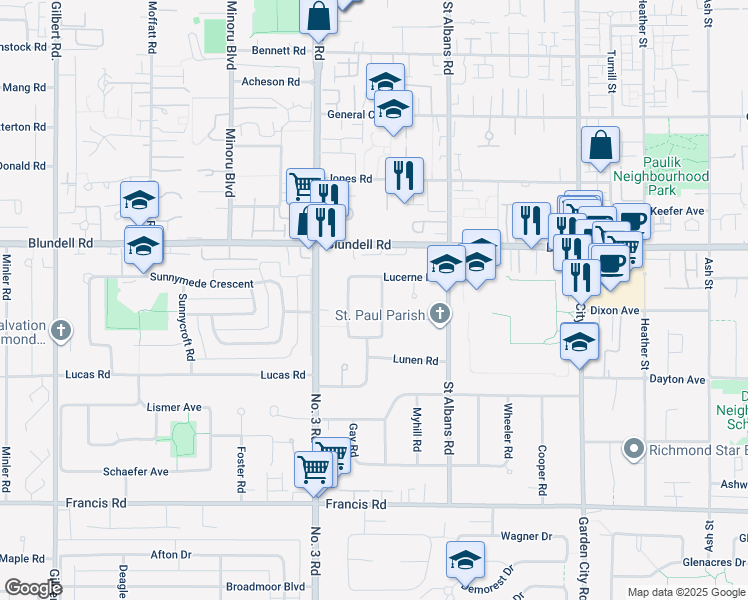 map of restaurants, bars, coffee shops, grocery stores, and more near 8151 Lundy Road in Richmond