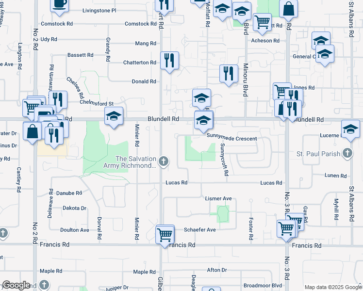 map of restaurants, bars, coffee shops, grocery stores, and more near 8180 Sunnywood Drive in Richmond