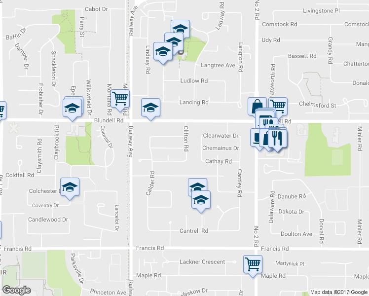 map of restaurants, bars, coffee shops, grocery stores, and more near 5299 Cranbrook Avenue in Richmond