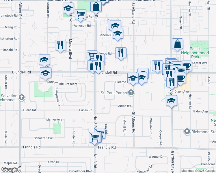 map of restaurants, bars, coffee shops, grocery stores, and more near 8140 Luton Road in Richmond