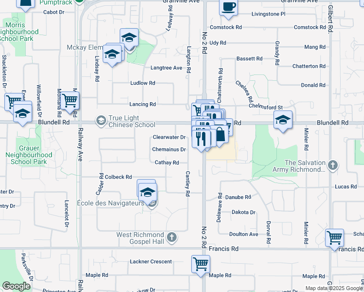 map of restaurants, bars, coffee shops, grocery stores, and more near 5631 Chemainus Drive in Richmond