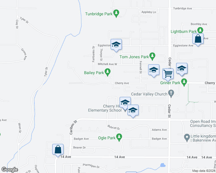 map of restaurants, bars, coffee shops, grocery stores, and more near 32460 Cherry Avenue in Mission